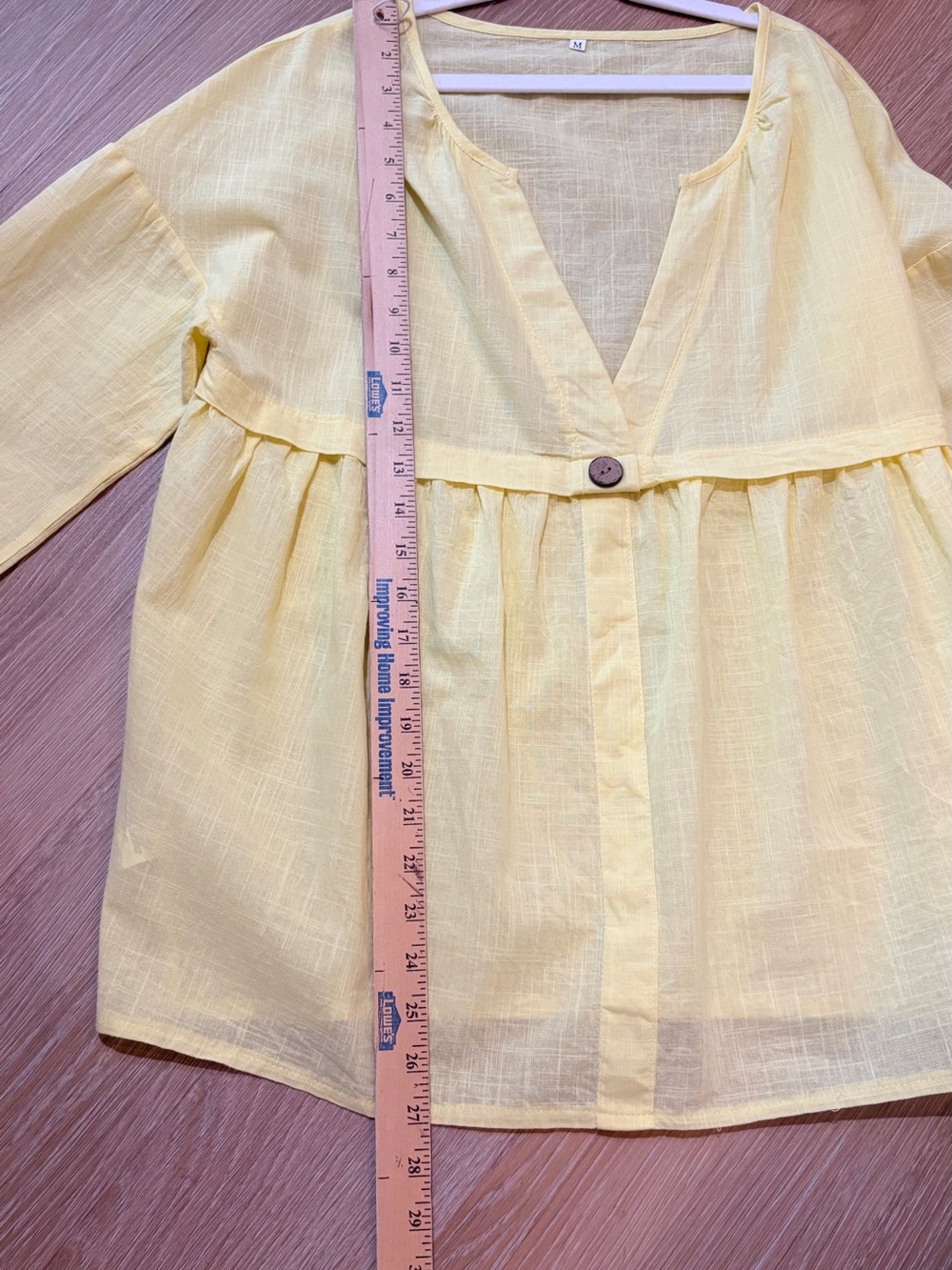 SHEIN Yellow V-Neck Button Babydoll Blouse